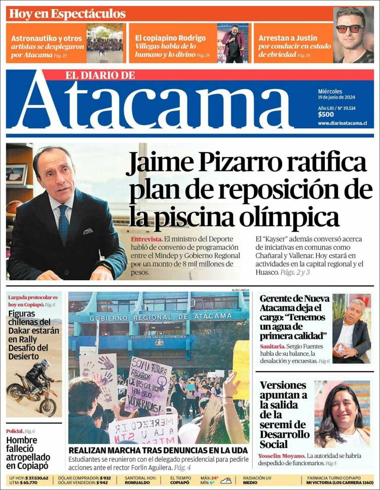 Portada de Diario de Atacama (Chile)