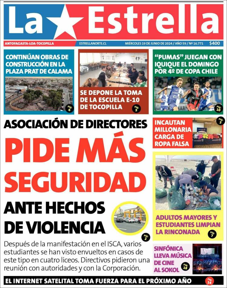 Portada de La Estrella de Loa (Chile)