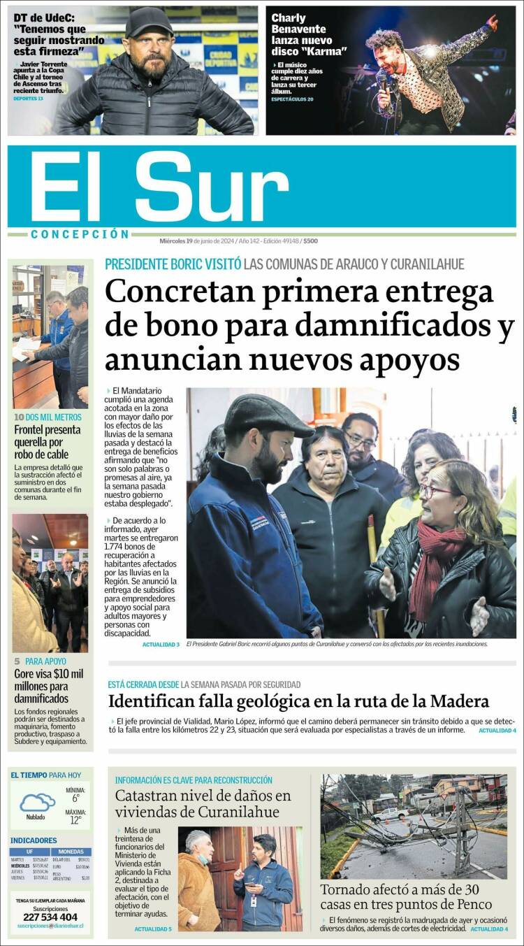 Portada de El Sur (Chile)