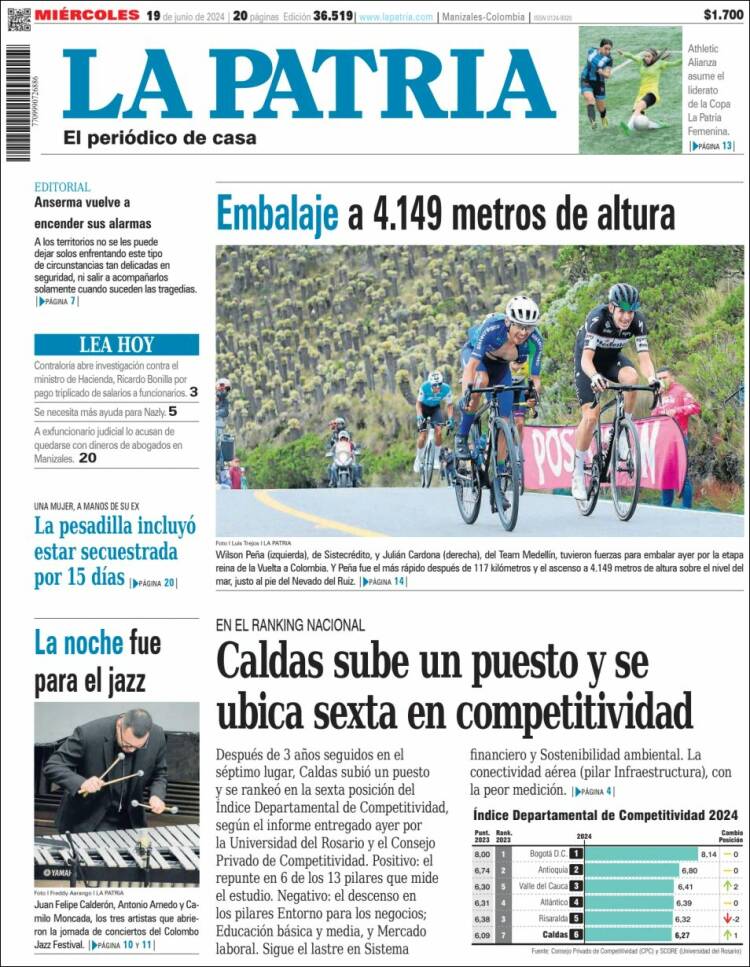 Portada de La Patria (Colombia)