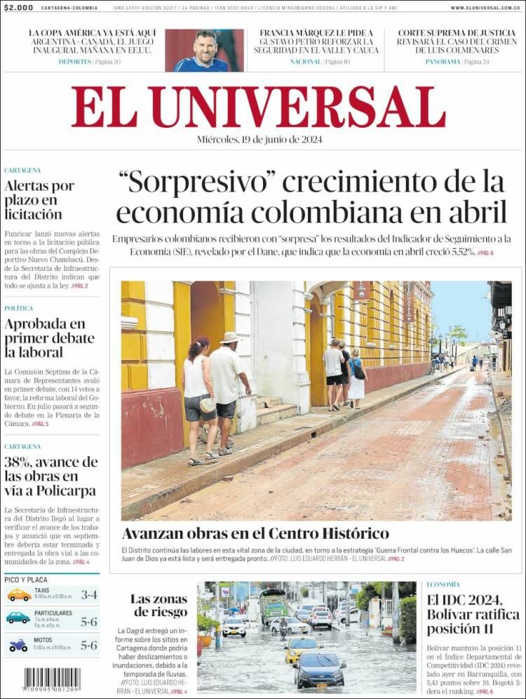 Portada de El Universal (Colombia)