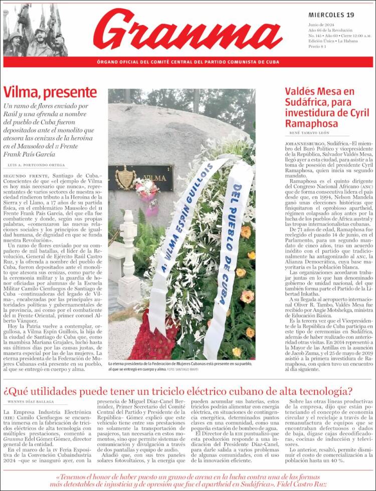 Portada de Granma (Cuba)