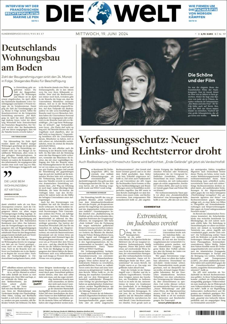 Portada de Die Welt (Alemania)