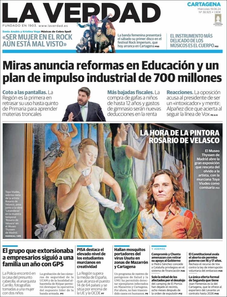 Portada de La Verdad de Cartagena (Espa&ntilde;a)