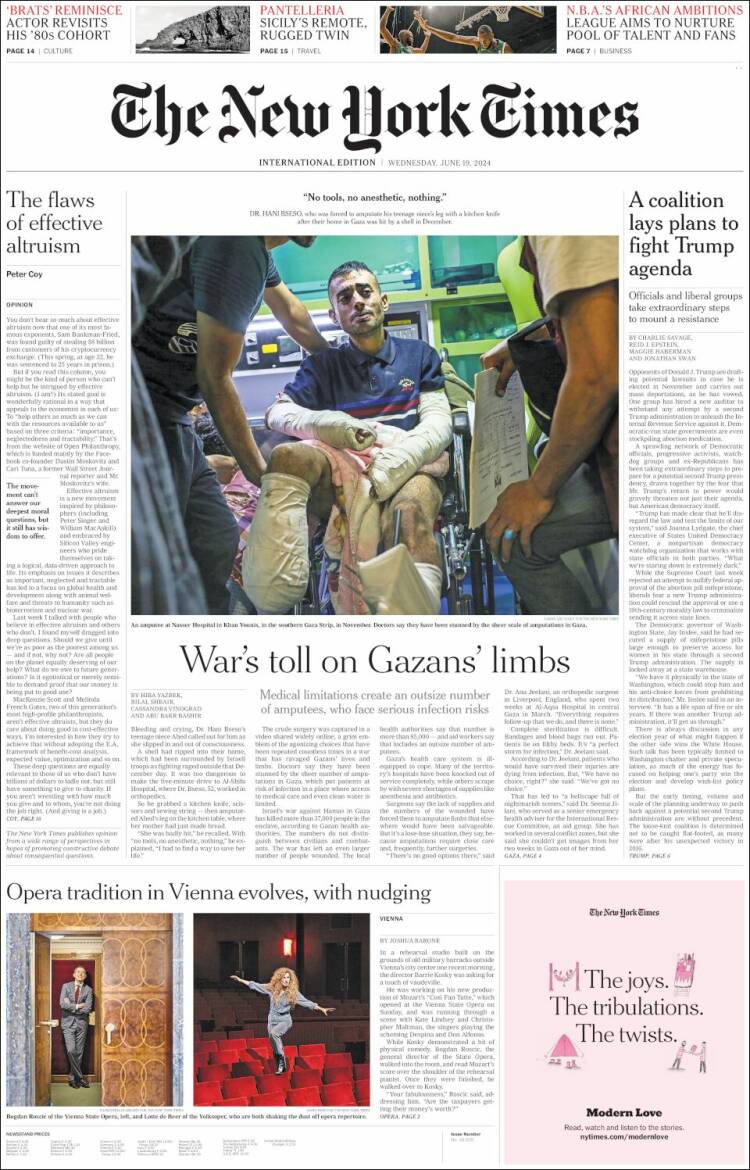 Portada de International New York Times (Europa)