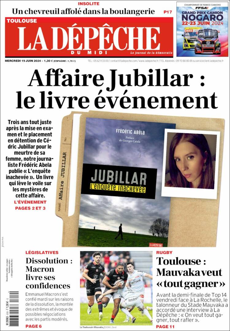 Portada de La Dépêche du Midi (Francia)