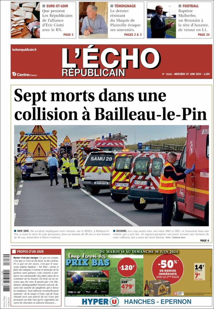 Portada de L'Echo Républicain (Francia)