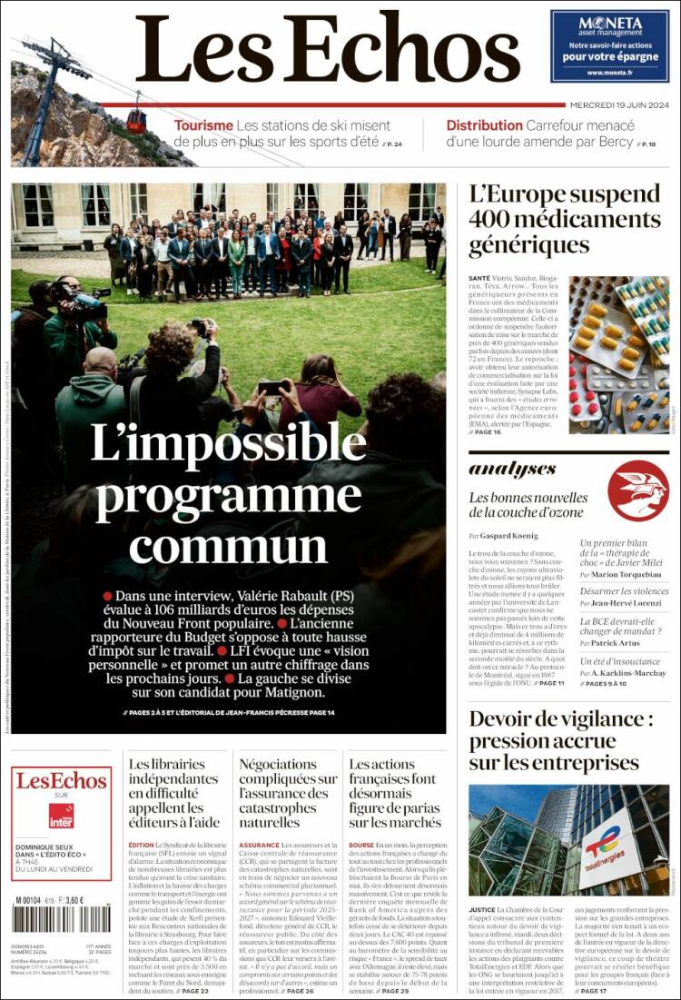 Portada de Les Echos (Francia)