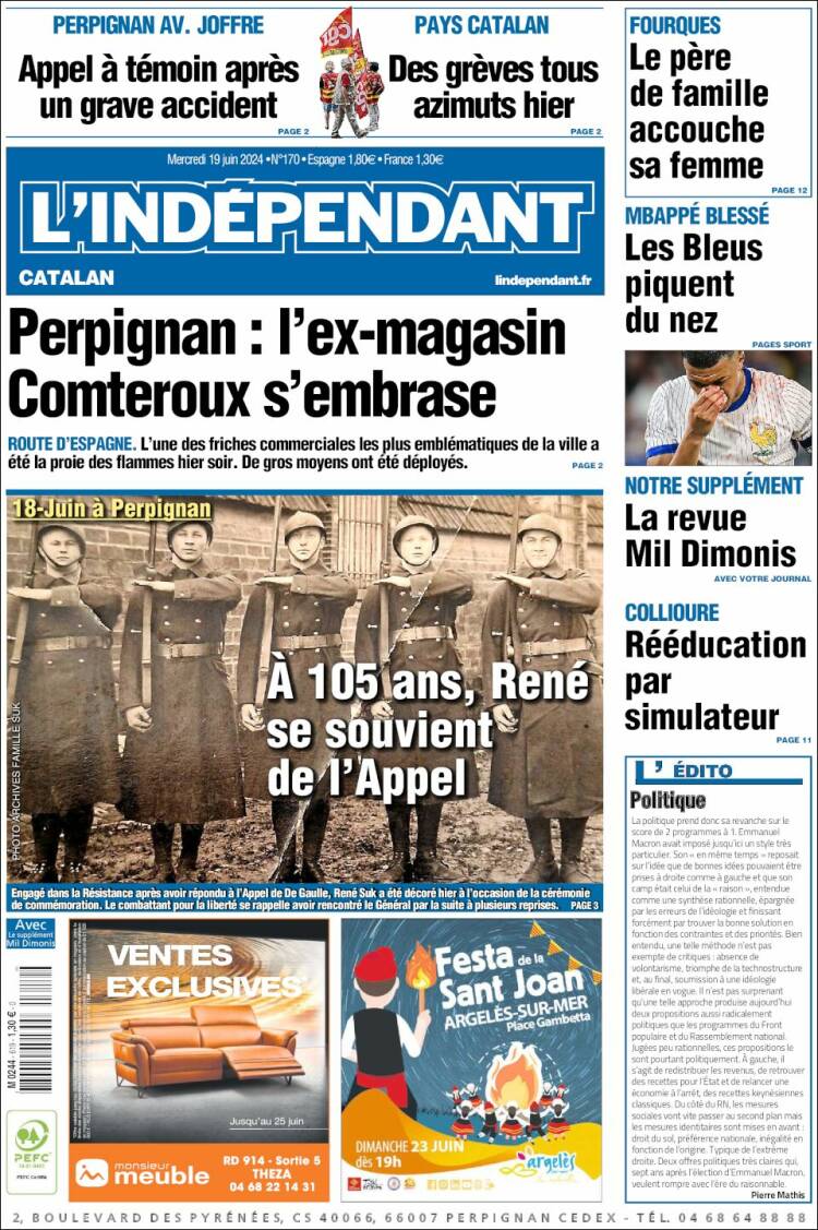 Portada de Le Indépendant (Francia)