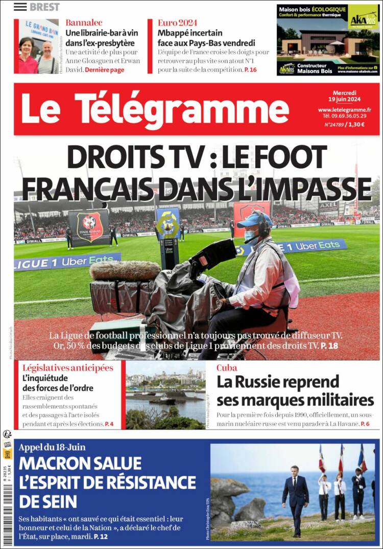 Portada de Télégramme (Francia)