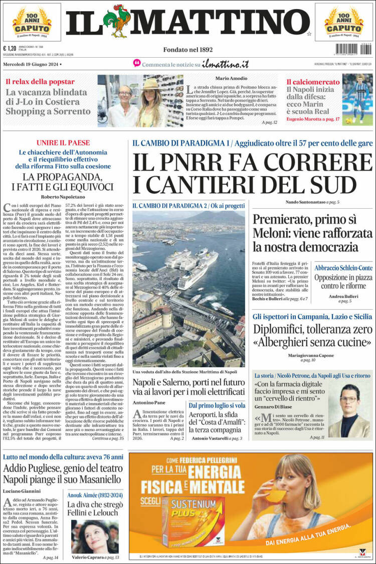 Portada de Il Mattino (Italia)
