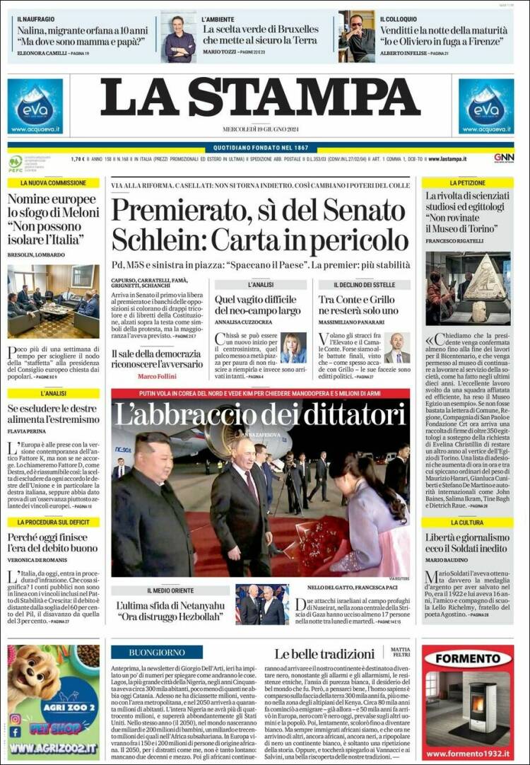 Portada de La Stampa (Italia)
