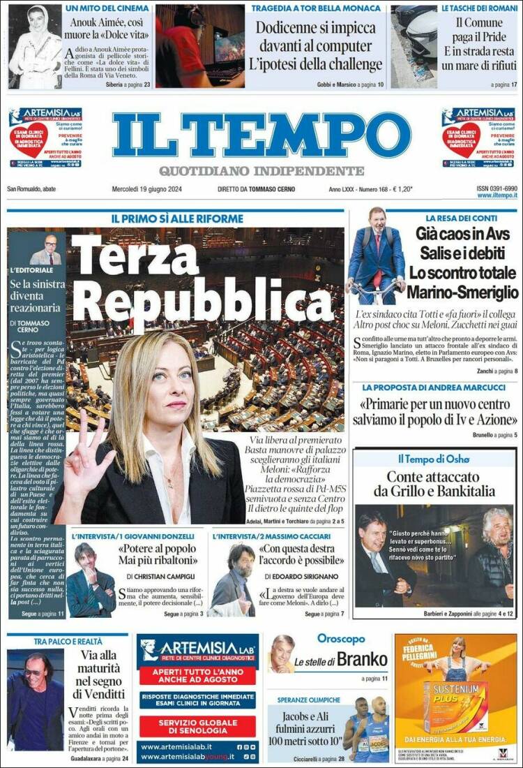 Portada de Il Tempo (Italia)