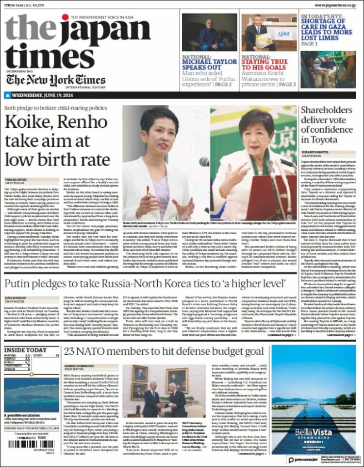Portada de The Japan Times (Jap&oacute;n)