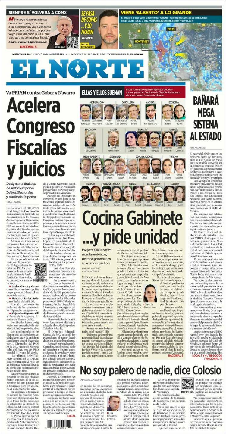 Portada de El Norte (M&eacute;xico)