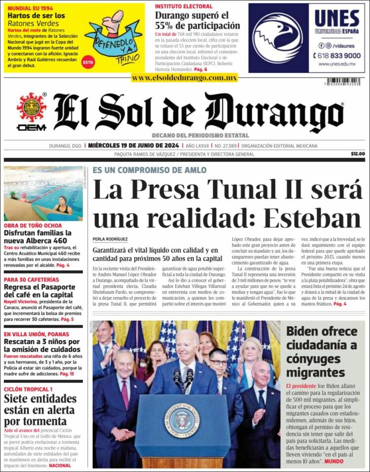 Portada de El Sol de Durango (M&eacute;xico)
