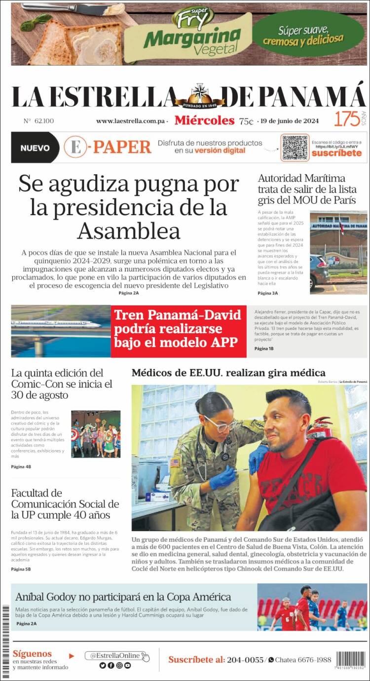 Portada de La Estrella de Panamá (Panam&aacute;)