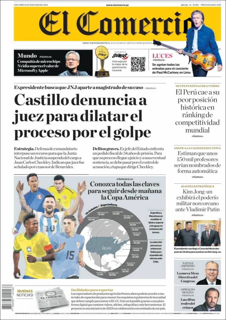 Portada de El Comercio (Per&uacute;)