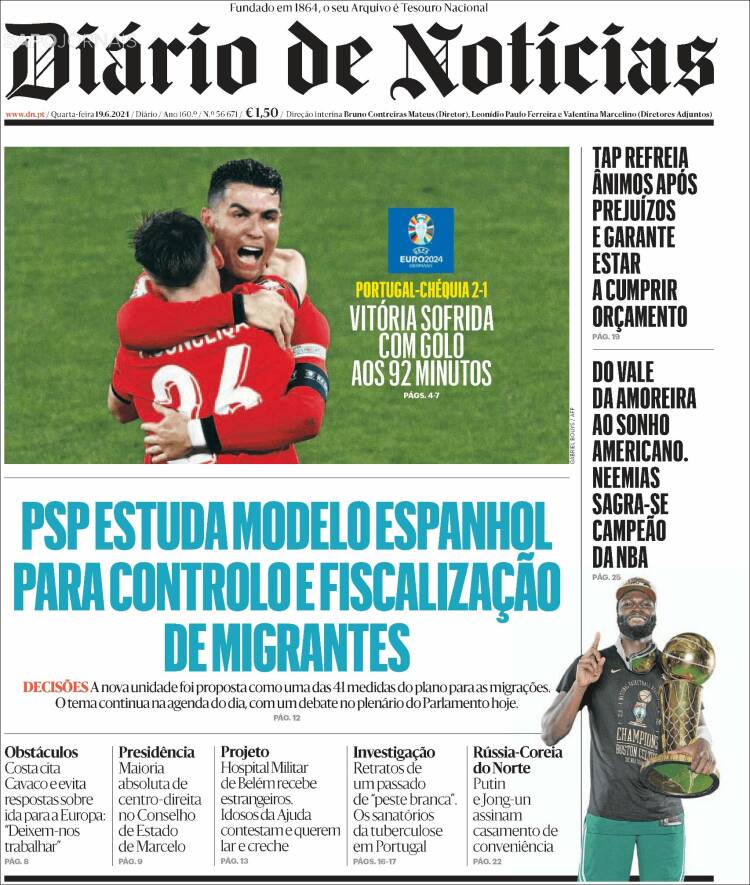 Portada de Diário de Noticias (Portugal)