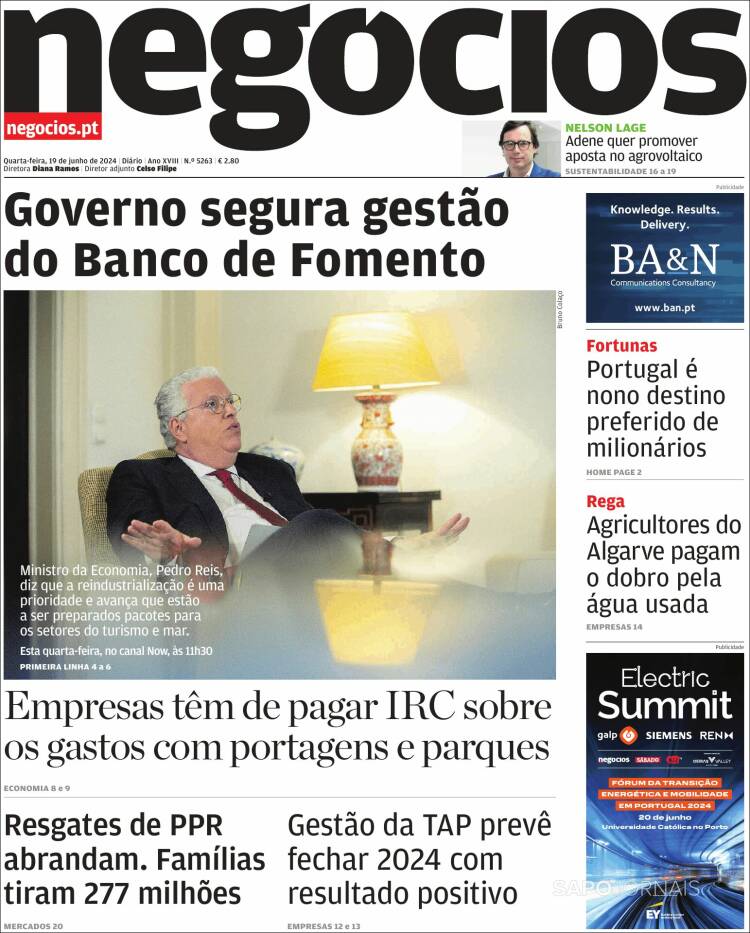 Portada de Jornal de Negócios (Portugal)
