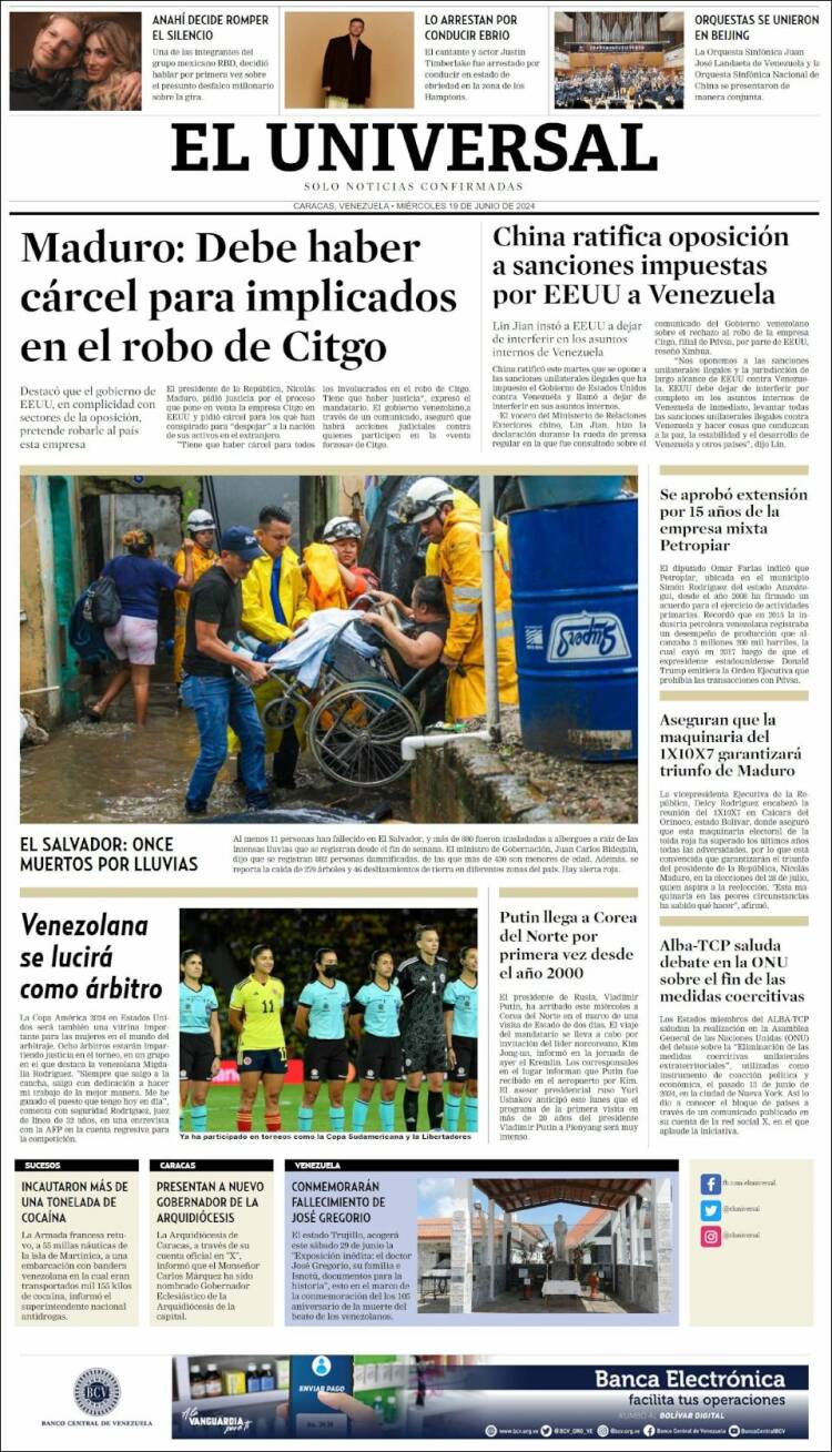 Portada de Universal (Venezuela)