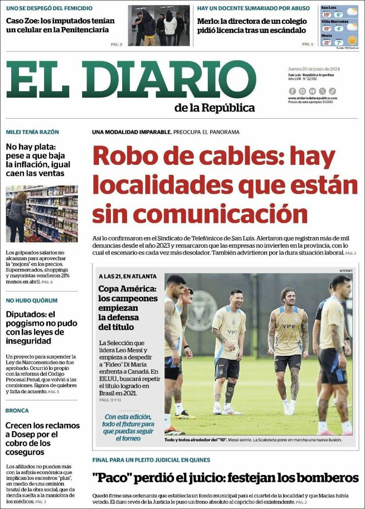 Portada de Diario de la República (Argentina)