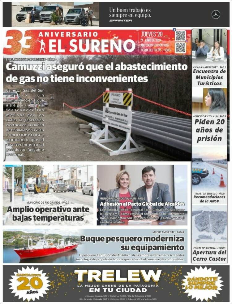 Portada de Diario El Sureño (Argentina)