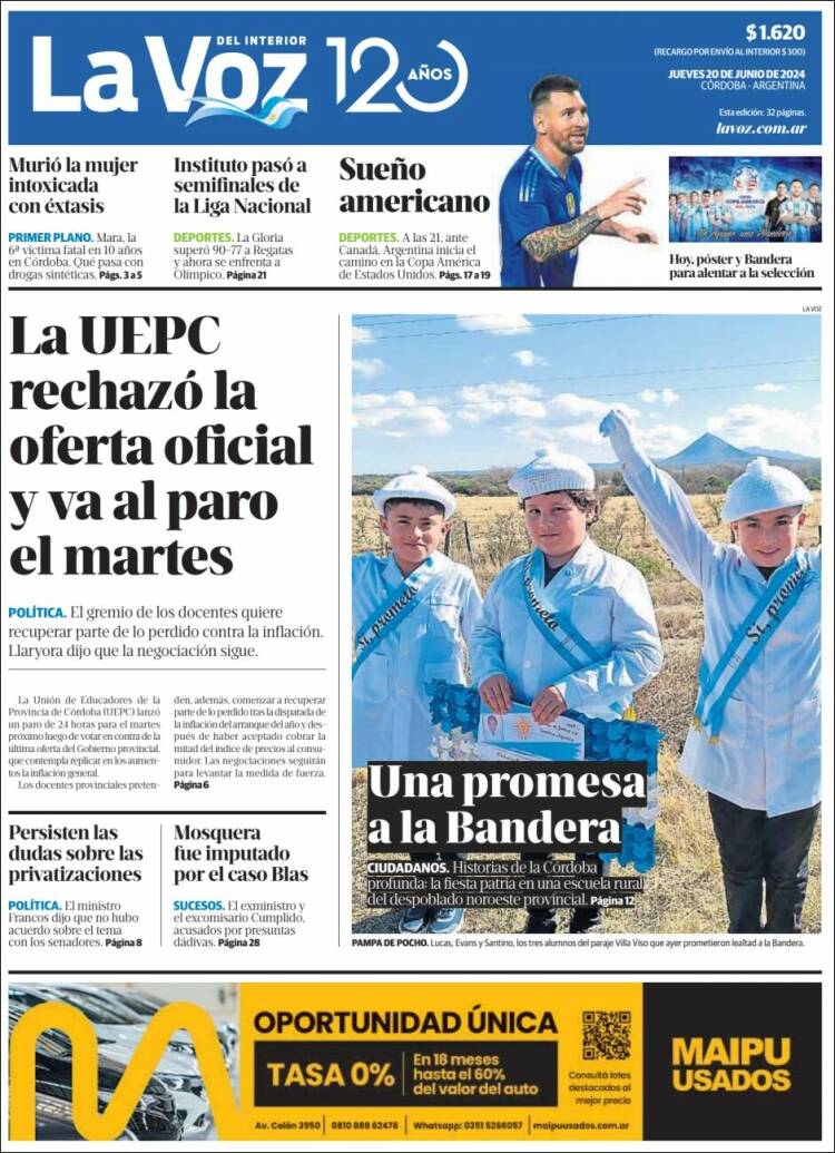 Portada de La Voz del Interior (Argentina)