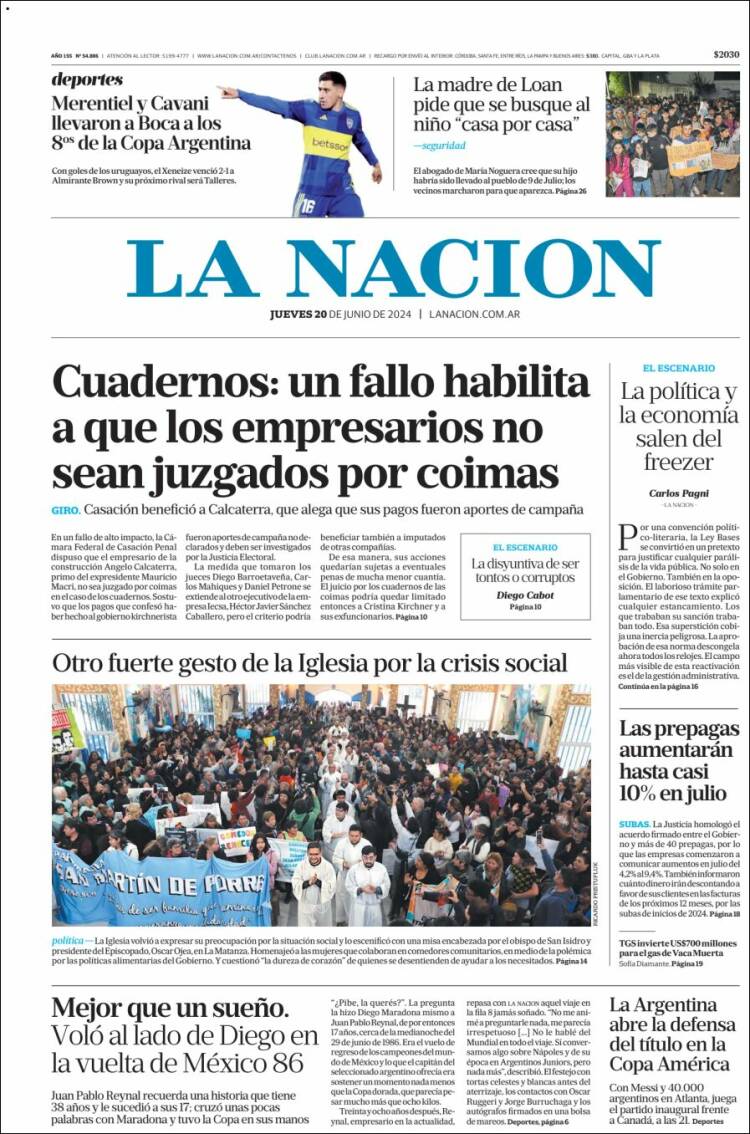 Portada de La Nación (Argentina)