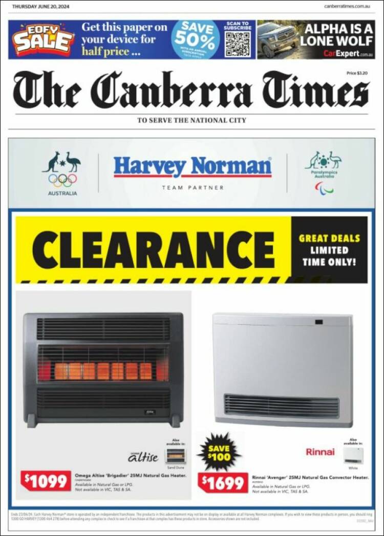 Portada de The Canberra Times (Australia)