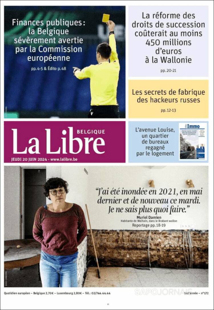 Portada de La Libre.be (B&eacute;lgica)