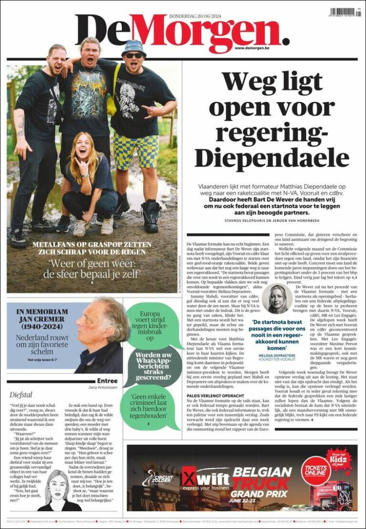 Portada de De Morgen (B&eacute;lgica)