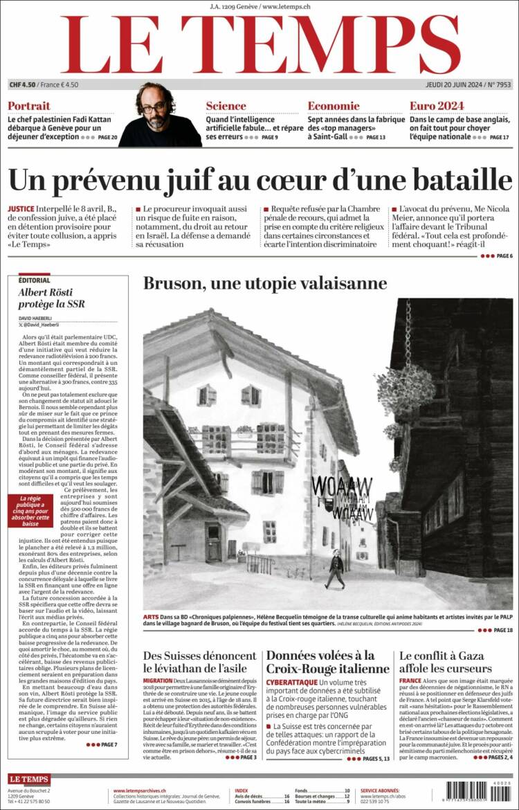 Portada de Le Matin (Suiza)