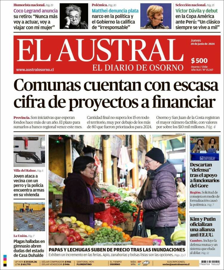 Portada de El Austral de Osorno (Chile)