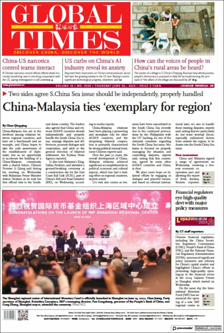 Portada de The Global Times (China)
