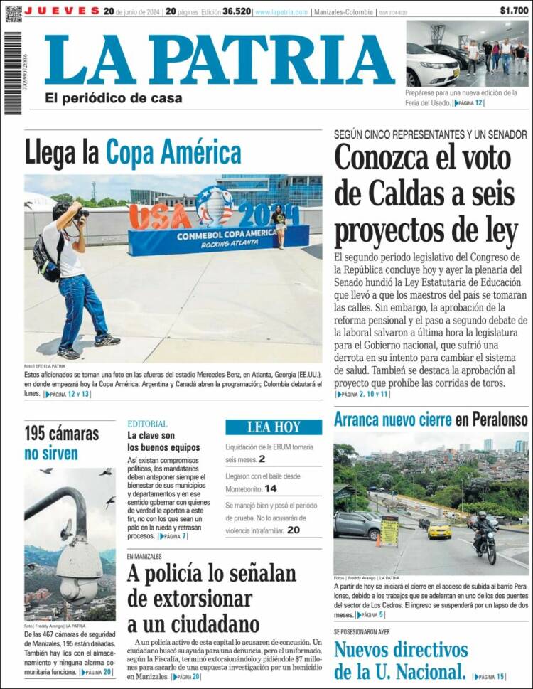 Portada de La Patria (Colombia)