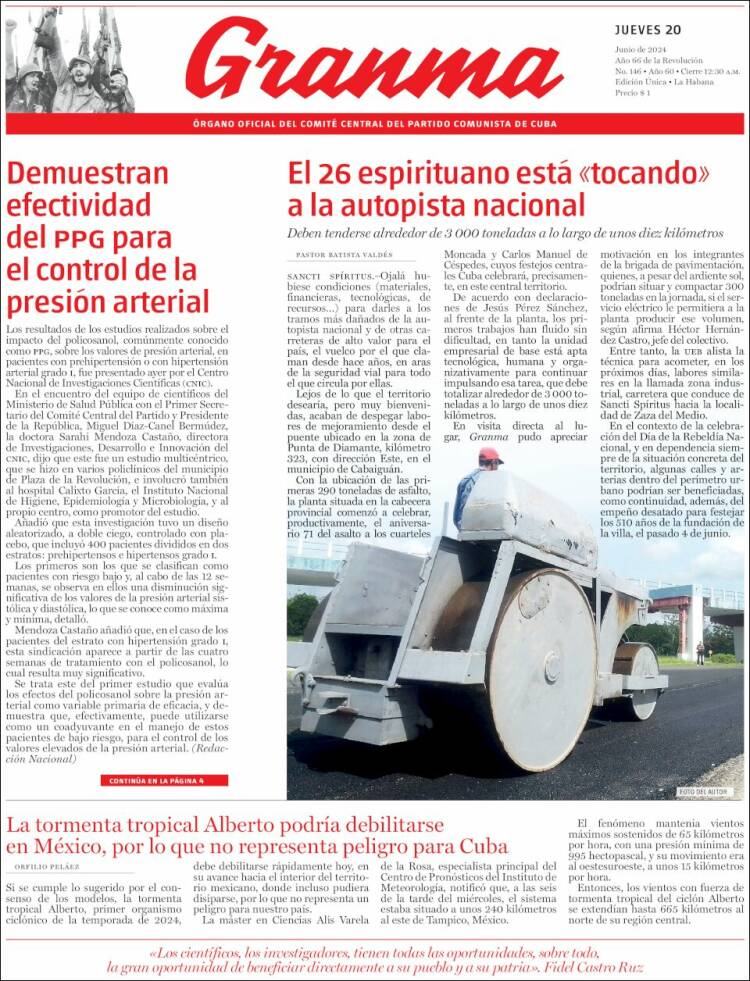 Portada de Granma (Cuba)