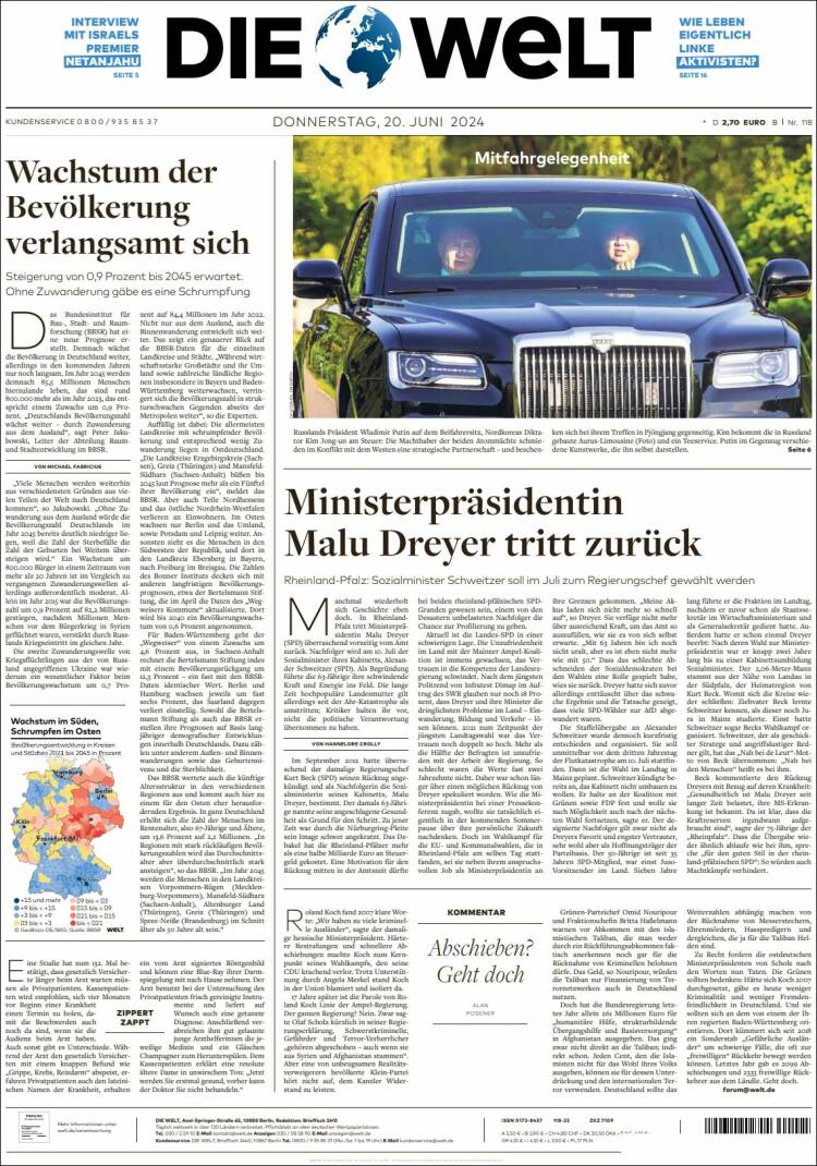 Portada de Die Welt (Alemania)