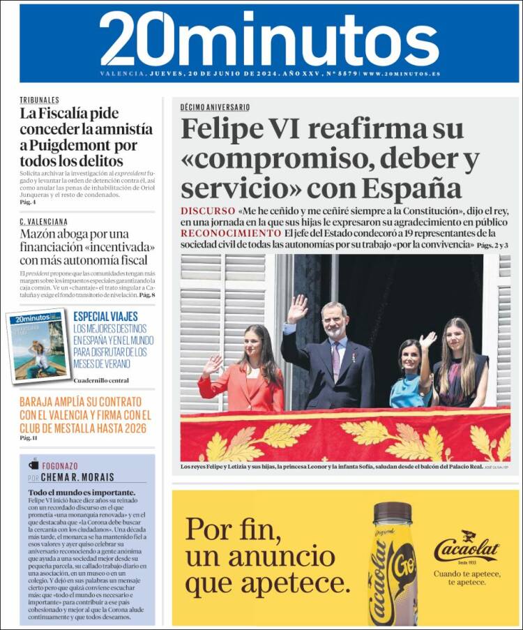 Portada de 20 Minutos - Valencia (España)