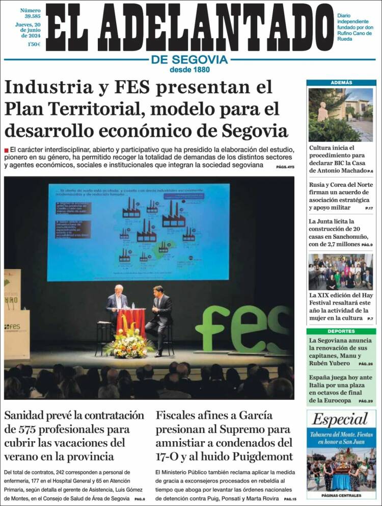 Portada de El Adelantado de Segovia (España)
