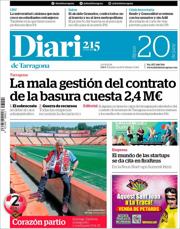Portada de Diari de Tarragona (España)