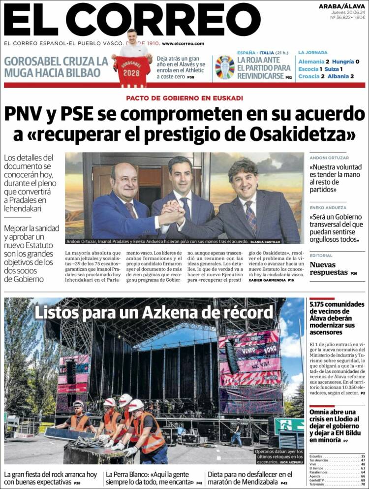 Portada de El Correo - Álava (España)