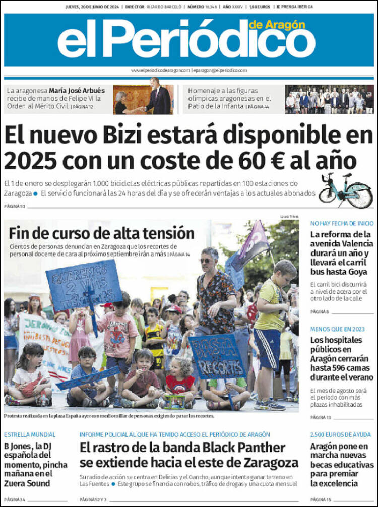 Portada de El Periódico de Aragón (España)