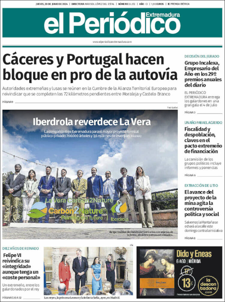 Portada de El Periódico de Extremadura (España)
