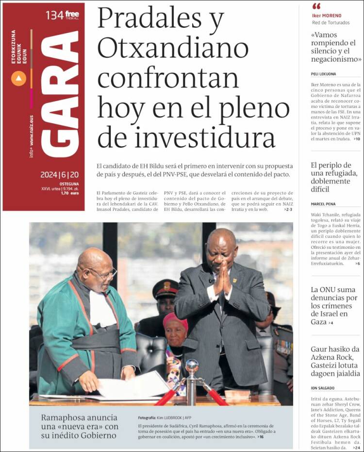Portada de Gara (España)