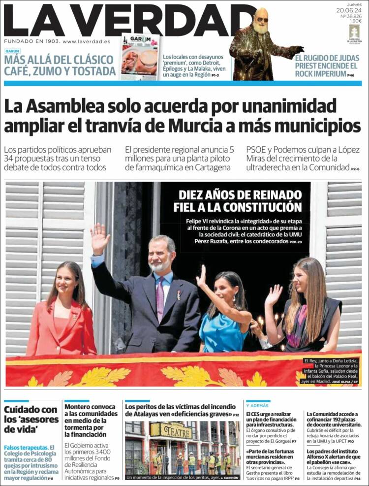 Portada de La Verdad de Murcia (España)