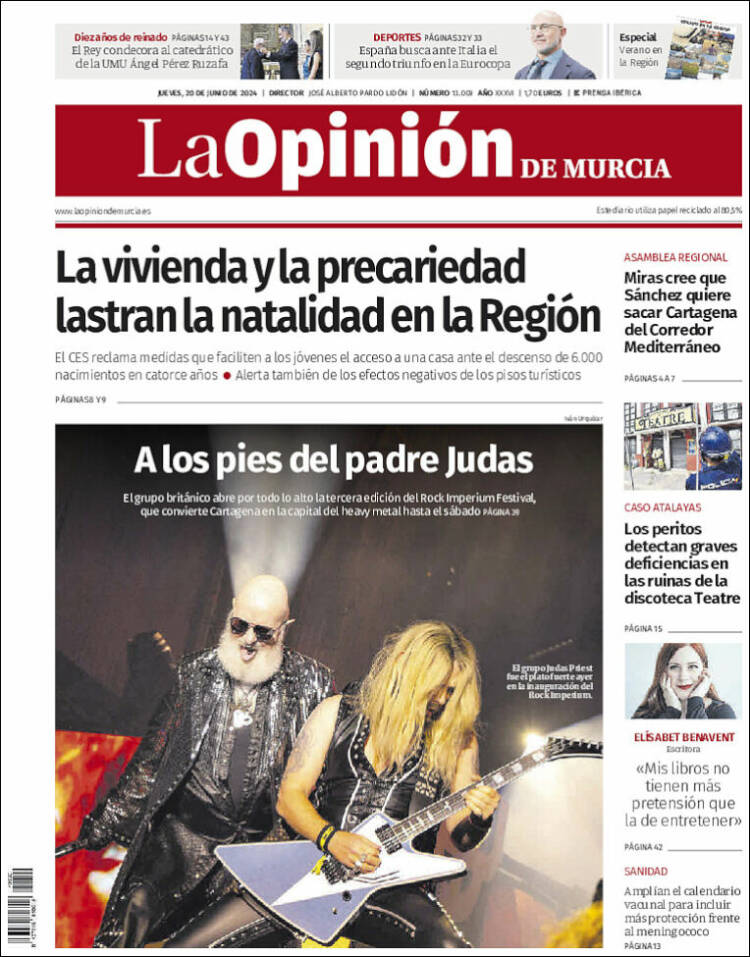 Portada de La Opinión de Murcia (España)