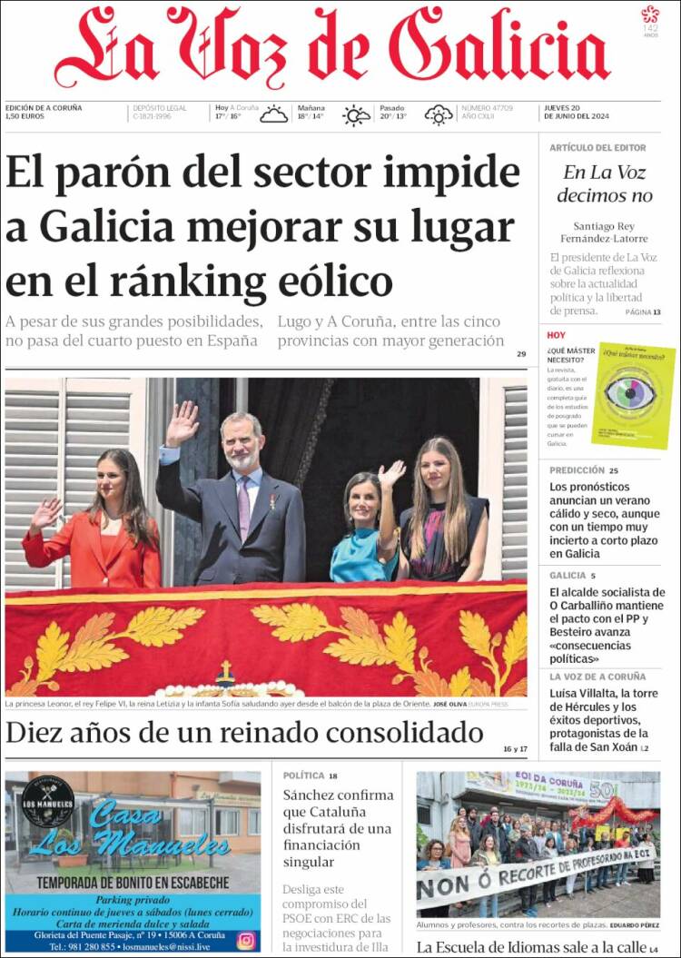 Portada de La Voz de Galicia (España)
