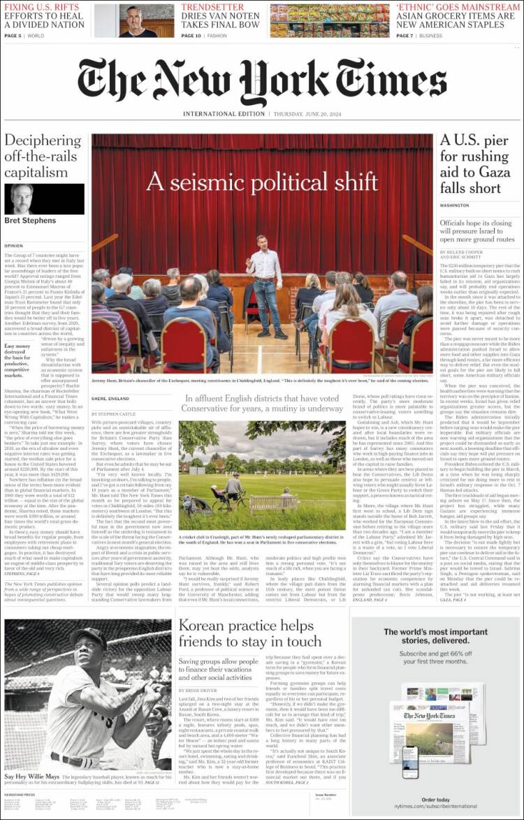 Portada de International New York Times (Europa)