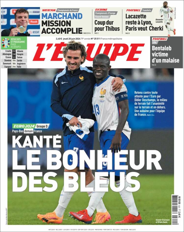 Portada de L'Equipe (Francia)